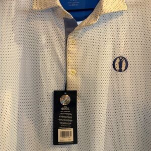 Fairway & Greene White Polo with Navy Microdot and Navy Logo